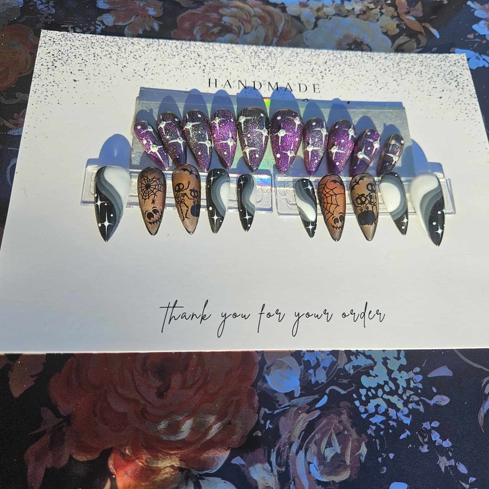 Purple and Black Handmade Nail Set